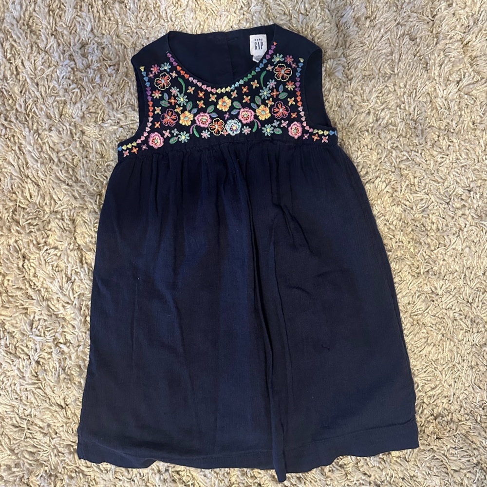 GAP Dark Blue Dress with Multicolor Floral Embroidery